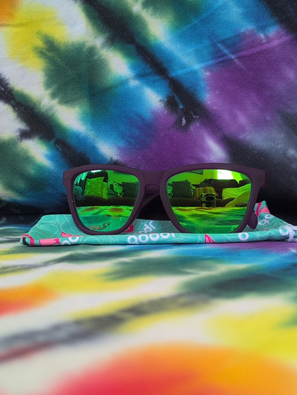 Purple Frame Sunglasses w Green Mirrored Lenses GARDENING WITH A KRAKEN